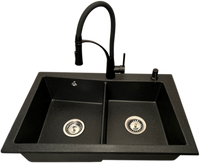 Zlewozmywak 2 komorowy EVOLUTION grafit + bateria czarna NEXO + dozownik