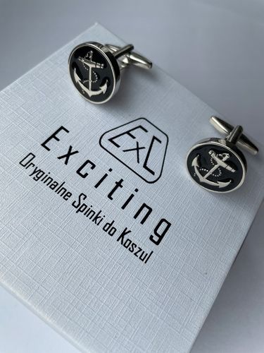 Męskie srebrne spinki do mankietów EXC Kotwica Żeglarskie Czarne Kotwice na Arena.pl