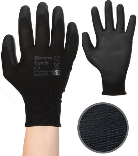 rękawice robocze mercator tech black+black pu - s - 120 par na Arena.pl