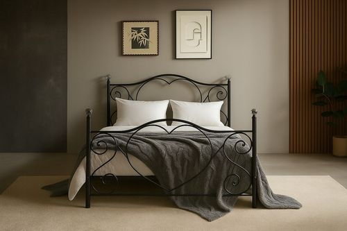 CZARNE ŁÓŻKO METALOWE ZE STELAŻEM 140x200 KRYSZTAŁ na Arena.pl