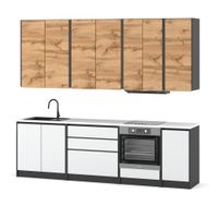 Kuchnia Bella 2.6m Piekarnik Modułowa Nowoczesna Z Blatem Szary Wotan Biały