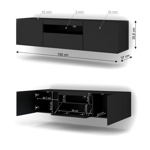 Szafka RTV AURA 150 uniwersalna wisząca czarny mat/czarny połysk + LED na Arena.pl