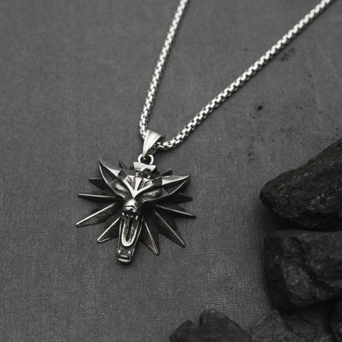 NASZYJNIK MEDALION WIEDŹMIN WILK WITCHER DZIKI GON 3 STAL CHIRURGICZNA 316L na Arena.pl