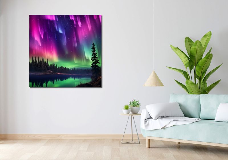 Obraz 100x100cm Zorza Nad Lasem zdjęcie 2