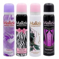 Malizia 4x włoski dezodorant w sprayu PURPLE INTESE BURLESQUE GREEN TEA