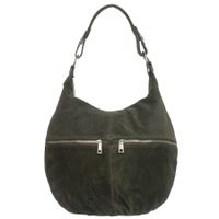 VERA PELLE torebka damska zamszowa worek z suwakami i paskiem V318 khaki