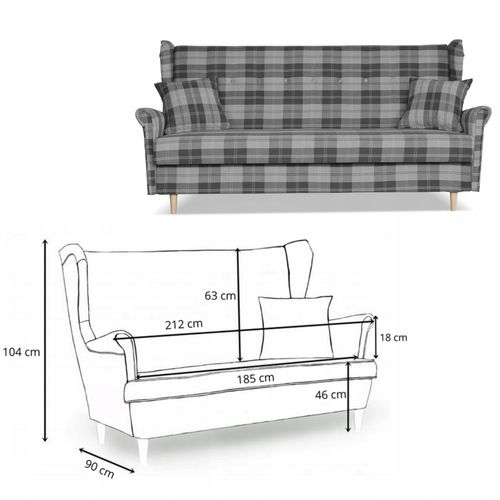 Sofa Uszak FELDA rozkładana fspania Family meble krata szara na Arena.pl