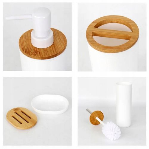 ZESTAW ŁAZIENKOWY 6 ELEMENTÓW AKCESORIA DO WC KOSZ DOZOWNIK BIAŁY KOMPLET na Arena.pl