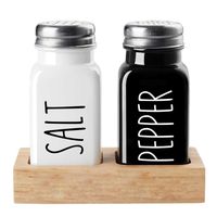 Komplet szklanych przyprawników do soli i pieprzu na drewnianej podstawie