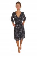 Modna Midi Sukienka Za Kolano W Panterkę z Paskiem Brąz 38 M Długi Rękaw