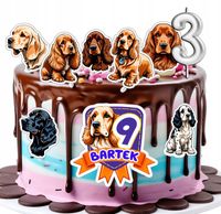 OPŁATEK ZESTAW URODZINOWY POSTACIE NA TORT - PIES RASA Cocker Spaniel +IMIĘ