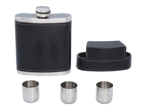 Czarna Piersiówka w Zestawie z Trzema Kieliszkami w Etui 8 OZ ok. 240 ml na Arena.pl