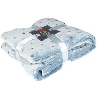 Koc 200x220 z miękkiej mikrofibry NEON jasny niebieski kocyk w kropki