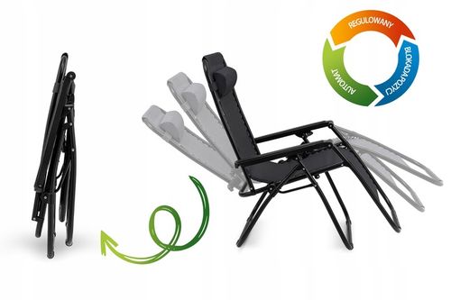 Leżak Ogrodowy WZMACNIANY ZERO GRAVITY metal czarny składany GRATIS PÓŁKA! na Arena.pl
