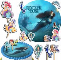 ZESTAW OPŁATEK NA TORT 20CM + TOPPERY PAPIEROWE - SYRENKA + IMIĘ 15CM 18CM