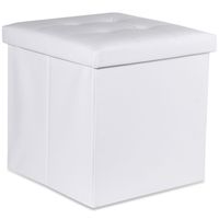 Pufa składana L z guzikami - 38x38x38cm ekoskóra biała