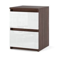 Szafka Nocna Dąb Wenge Biały Połysk 2 Szuflady Nowoczesny Nakastlik 30cm