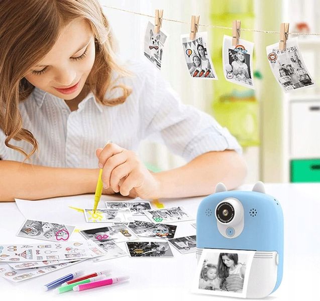 DRUKUŚ 2.0 Z APARATEM MINI DRUKARKA NIEBIESKI + 10 ROLEK SAMOPRZYLEPNYCH zdjęcie 5