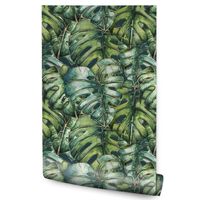 Tapeta Do Sypialni Duże LIŚCIE Monstery Abstrakcja Akwarele Line-art