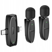Mikrofon krawatowy bezprzewodowy Lightning / USB C Hoco 2 szt L15 czarny