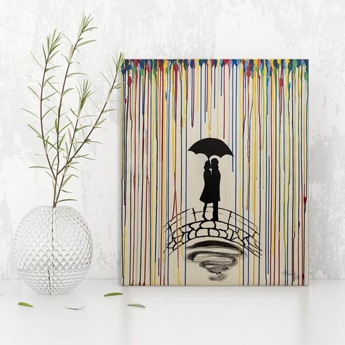 Obraz na płótnie - Canvas, Para pod parasolem abstrakcja 40x40 na Arena.pl