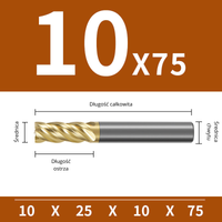 Frez Trzpieniowy 4-Ostrzowy VHM w Powłoce ZRN, Rozmiar: Ø10x25x10Dx75L