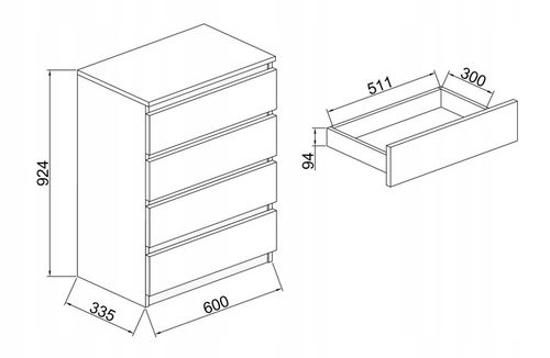 Komoda biała, 4 szuflady, szafka RTV, 60 cm, nowoczesna, salon, na Arena.pl