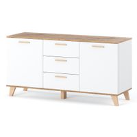 Komoda Biała Z Drewnem Olivier 150cm Pojemna Szafka Rtv Z 3 Szufladami