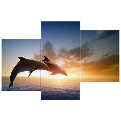 Obraz Tryptyk 90X60 Delfiny Dolphins Jumping Skac na Arena.pl