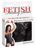 fetish fantasy series kajdanki metalowe srebrne z czarnym futrem 2 klucze