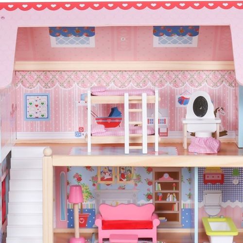 Drewniany domek dla lalek ze światłem LED, 60,5 x 71 x 32,5 na Arena.pl