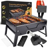 GRILL SKŁADANY TURYSTYCZNY WALIZKA PRZENOŚNY WĘGLOWY BBQ + DMUCHAWA GRATIS
