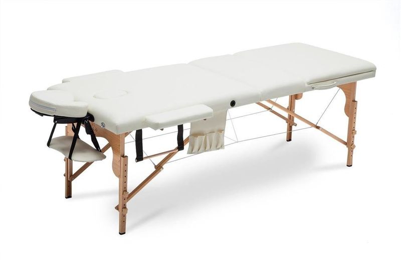 Stół, łóżko do masażu 3-segmentowe drewniane XXL Kremowe zdjęcie 3