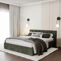 ŁÓŻKO TAPICEROWANE DO SYPIALNI 140x200 ŁÓŻKO PREMIUM Z POJEMNIKIEM KHAKI
