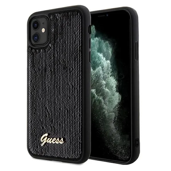 Etui Guess Sequin Script Metal na iPhone 11 / Xr - czarne zdjęcie 1