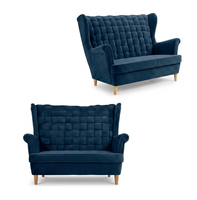 Sofa Kanapa Uszak Skandynawska granatowa chabrowa welur Carol Family Meble