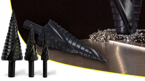 WIERTŁA STOŻKOWE STOPNIOWE DO METALU DREWNA PLASTIKU BLACH ZESTAW na Arena.pl