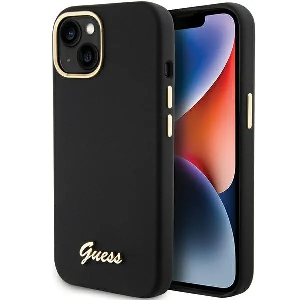 Etui Guess Silicone Script Metal Logo & Frame na iPhone 15 - czarne zdjęcie 1