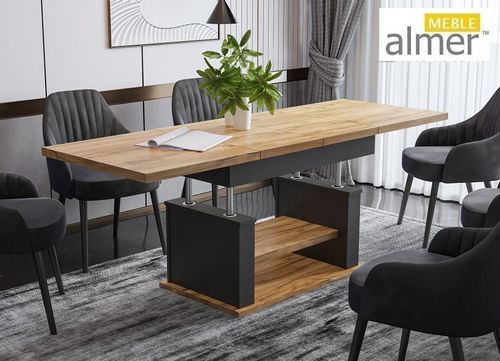 Ława Rozkładana Podnoszona Ławostół Stół L06 Biały Czarny 120/200x70 Loft na Arena.pl