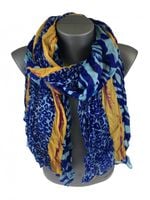 Piękny cienki szalik zwierzęcy print niebieski żółty WK-29