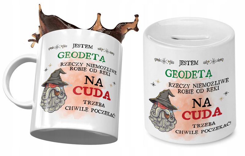 Dla Geodety Zestaw Kubek + Skarbonka Na Prezent Z Nadrukiem Ze Zdjęciem zdjęcie 1