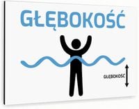 Tabliczka znak informacyjny 40x30 Biała GŁĘBOKOŚĆ Nierdzewna NADRUK UV