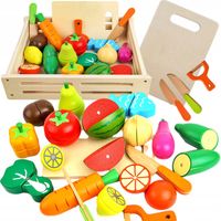 Drewniane Owoce i Warzywa Do Krojenia na Magnes w Skrzynce Zestaw XXL