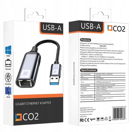 PRZEJŚCIÓWKA USB ETHERNET ADAPTER KARTA SIECIOWA LAN GIGABIT RJ45 1000 MBPS na Arena.pl