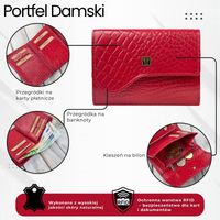 portfel damski skórzany mały czerwony croco w orientacji poziomej