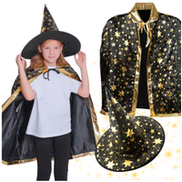 przebranie czarodzieja czapka hallowen kostium zestaw peleryna gwiazdki bal