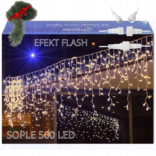 LAMPKI ŚWIĄTECZNE SOPLE CIEPŁE 500 LED 23m ŁAŃCUCH GRATIS GRUBY KABEL na Arena.pl