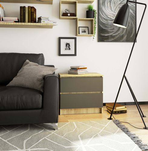 Szafka nocna K 60 cm 2 szuflady - dąb artisan-grafit szary na Arena.pl
