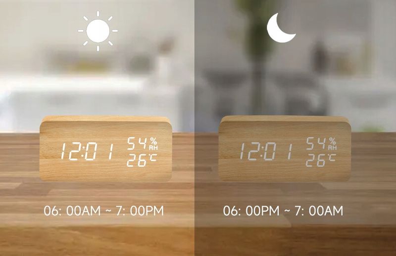 ZEGAR Temperatura BUDZIK Klaskacz GŁOS DREWNIANY zdjęcie 5