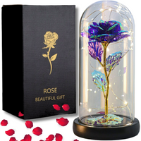 WIECZNA RÓŻA W SZKLE KOPULE ŚWIECĄCA LED FIOLETOWA